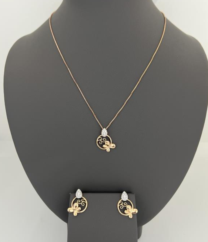 18KT DIAMOND SET PEND 0.11 CT, EARR 0.18 CT