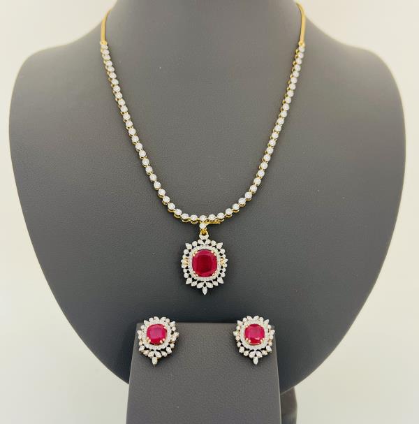 18KY DIAMOND/RUBY NECKLACE ONLY, GW: 17.16GM, DIA WT: 1.30CT, RUBY: 8.63CT