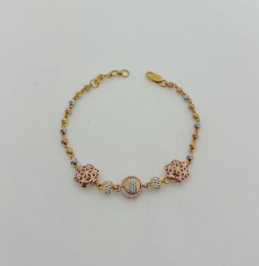 22kt Tri Color Gold Station Bracelet 7.7GM