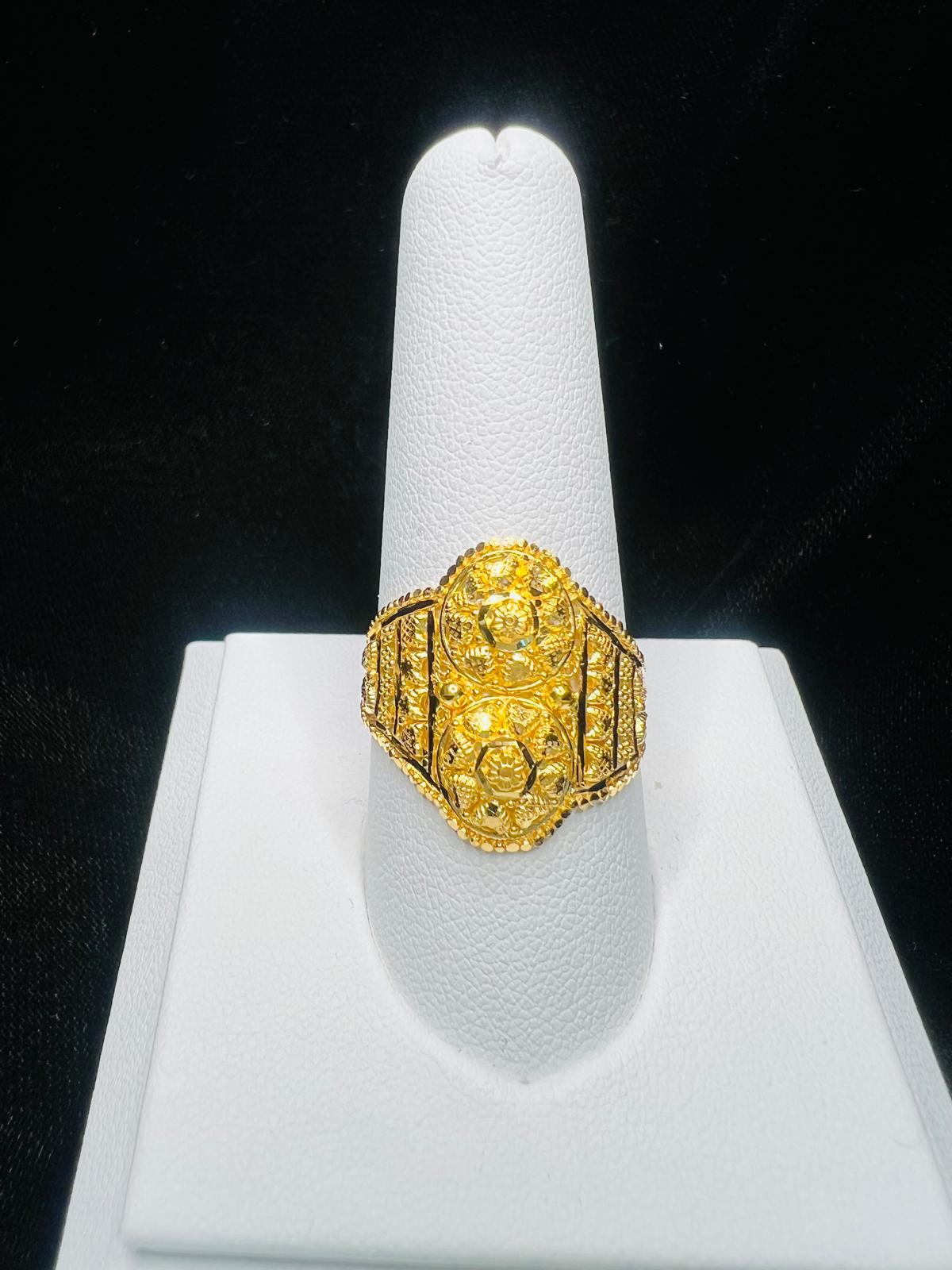22KT Gold Double Medallion Statement Ring 3.8gm