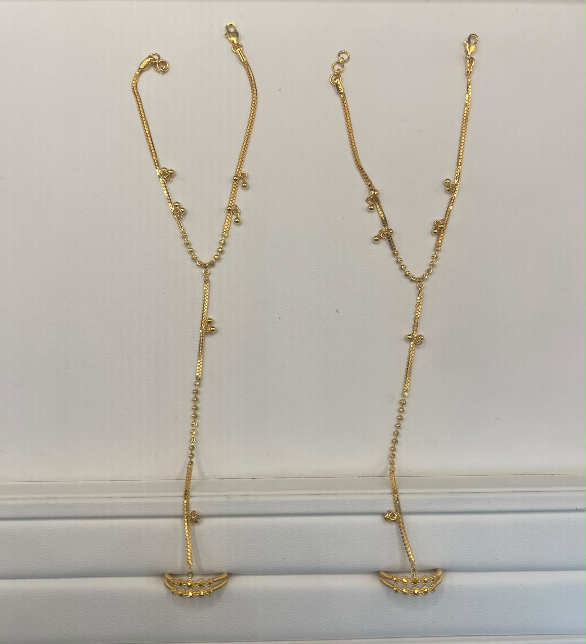 22K Gold Delicate Beaded Hand Chain Set (Pair of Two) 8.3 GM