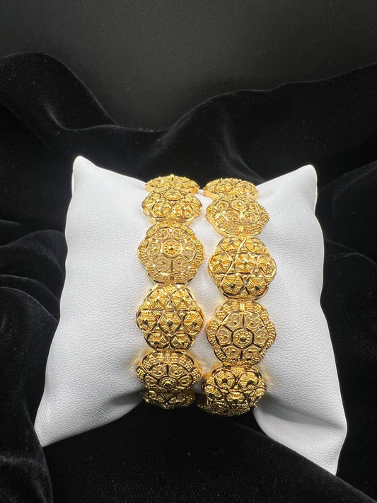 22KT Gold Ornate Medallion Bangles 25.25gm (each)