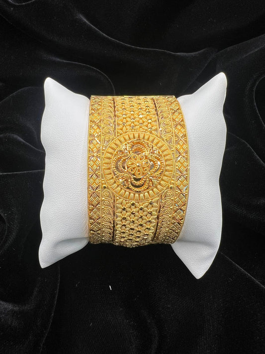 22KT Gold Extra Wide Floral Statement Bangle 62.9gm (each)