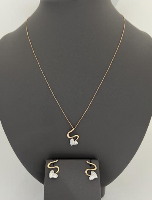 18KT DIAMOND SET PEND 0.12 CT, EARR 0.17 CT