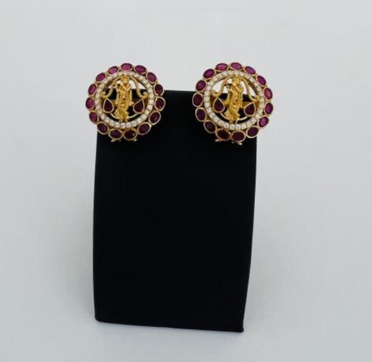 22KT Gold Ruby Earrings 14GM, R: 6.80Ct, CZ: 1.65