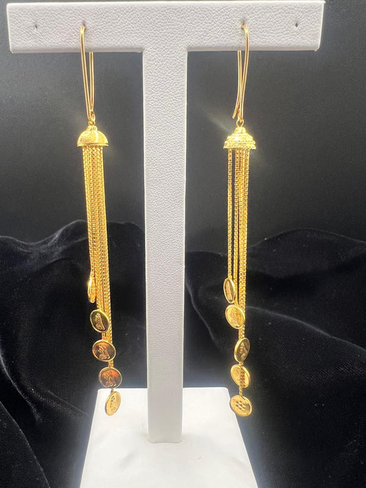 22KT Gold Dangling Earrings With Coins 8.8 GM