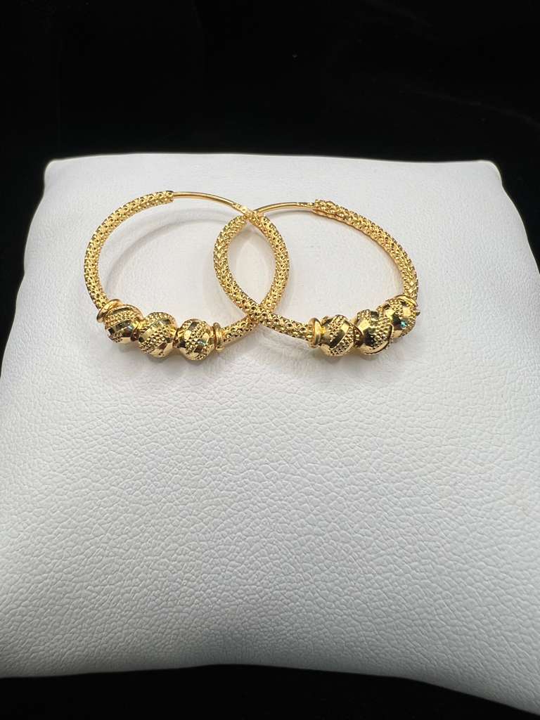 22KT Gold Textured Hoop Earrings 3.8gm