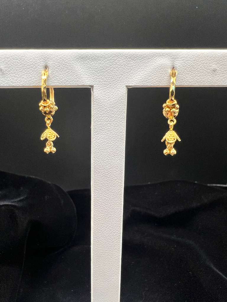 22KT Gold Hoop Earrings with Charm Drop 3gm