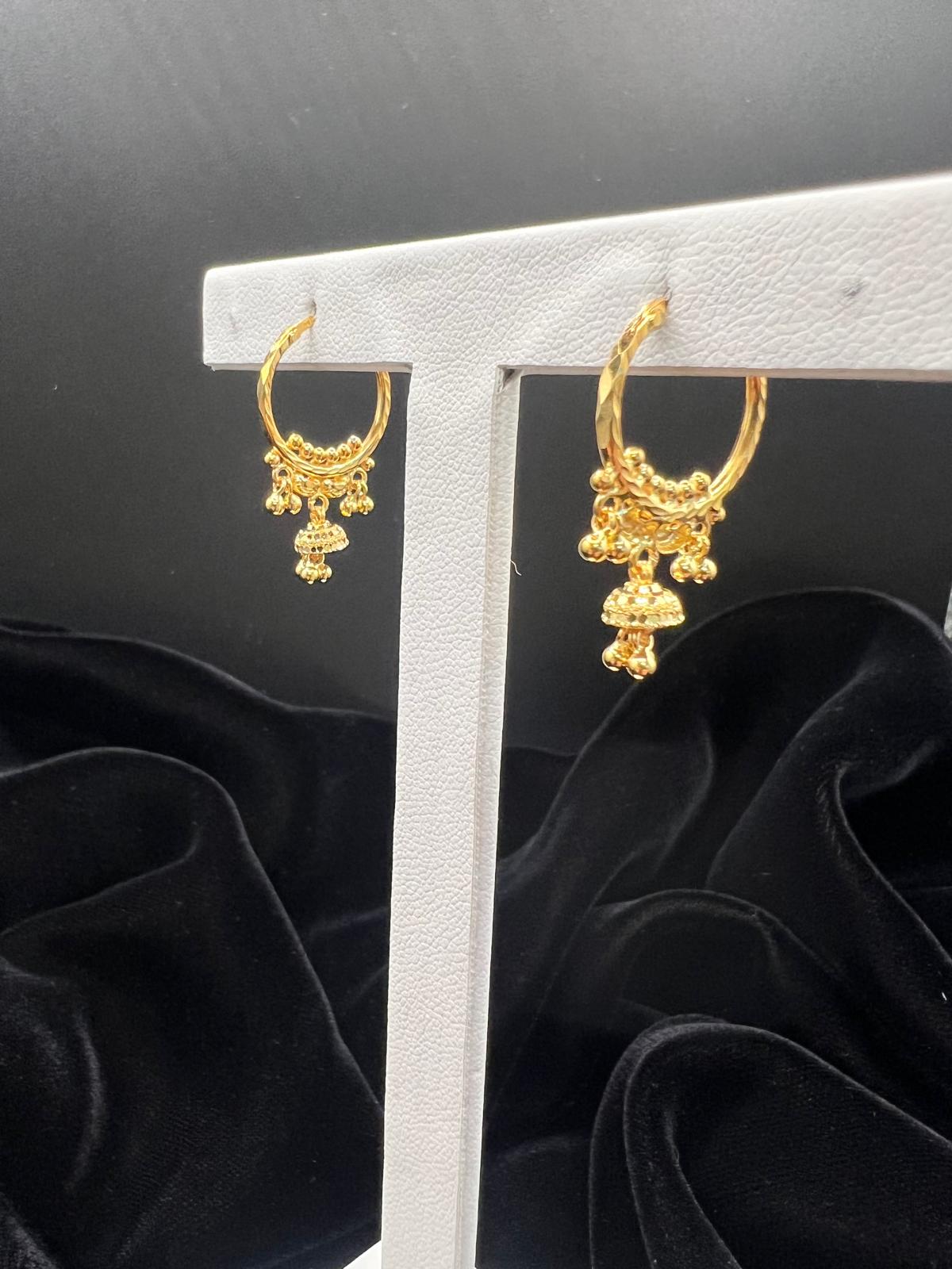 22KT Mini Jhumki Hoop Earrings 2.7gm