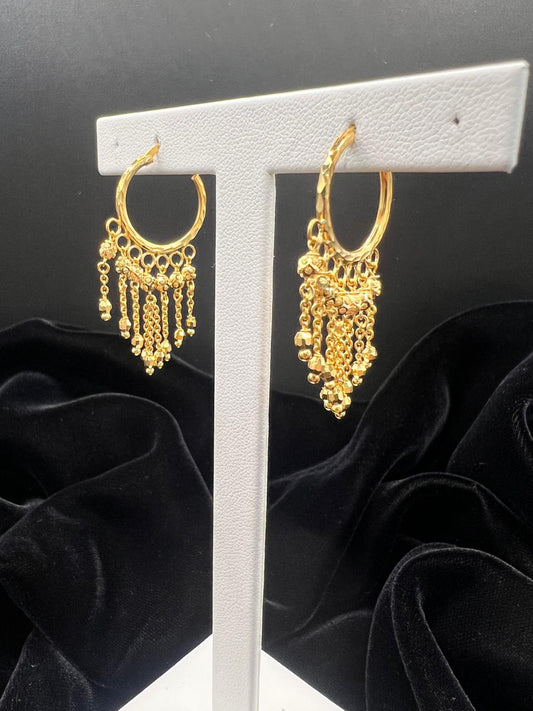 22KT Chandni Tassel Hoop Earrings 7.6GM