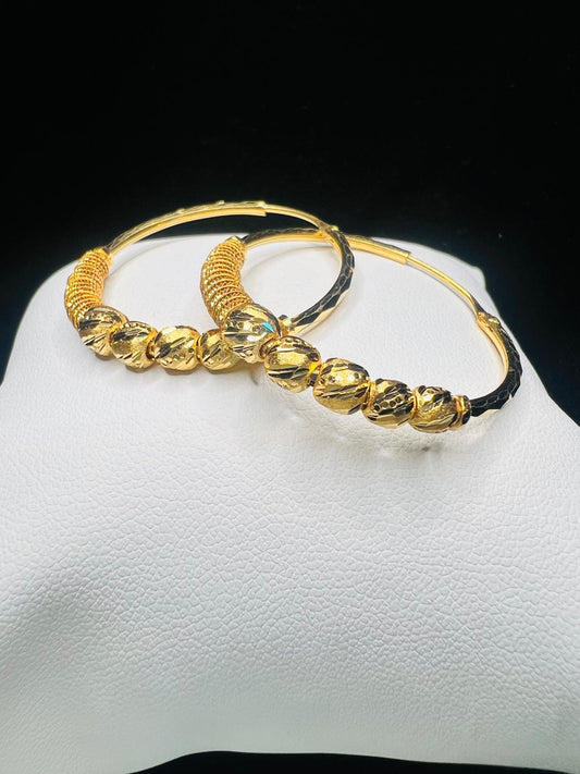 22KT Gold Textured Bead Hoop Earrings 8.2gm