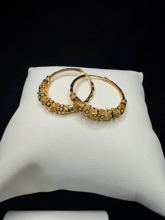 22KT Gold Ornate Beaded Hoop Earrings 5.9gm