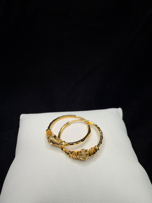 22KT Gold Textured Barrel Hoop Earrings 3.7gm