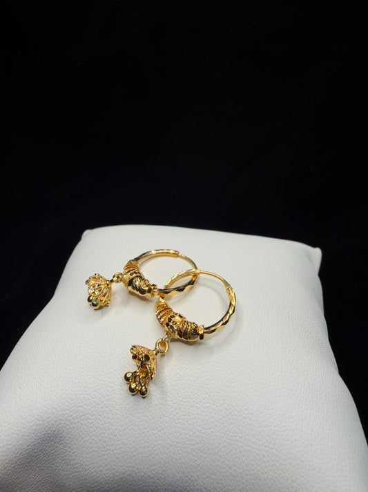 22KT Gold Jhumka Drop Hoop Earrings 3.5gm
