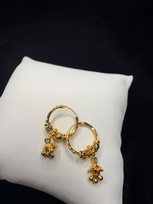 22KT Gold Beaded Jhumka Drop Hoop Earrings 2.7gm