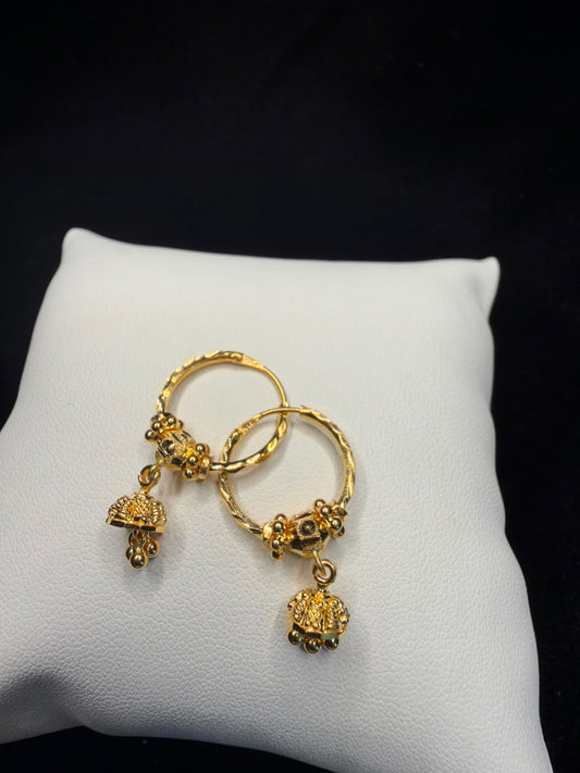 22KT Gold Jhumka Drop Hoop Earrings 3.2gm