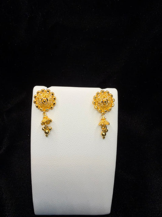 22KT Gold Floral Jhumka Drop Earrings 5.2gm
