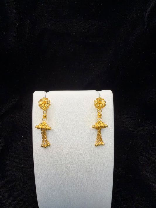 22KT Gold Floral Jhumka Tassel Earrings 3.7gm