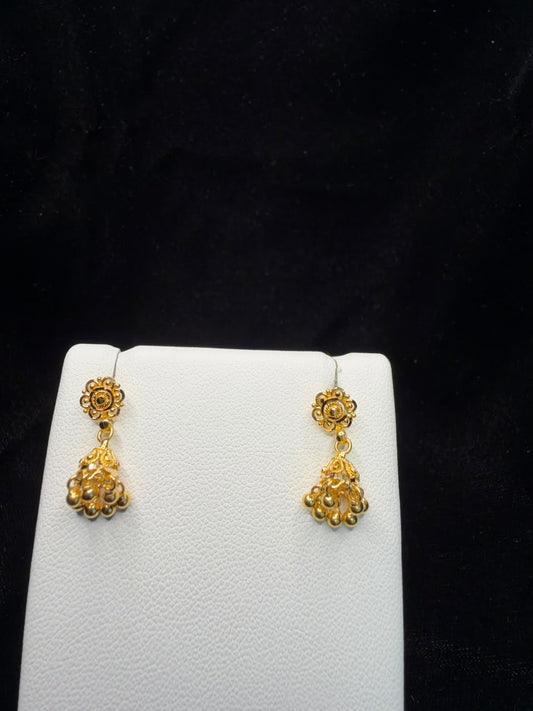 22KT Gold Floral Beaded Drop Earrings 3.2gm