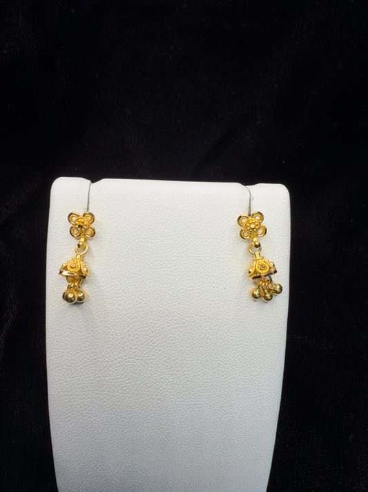 22KT Gold Floral Jhumka Drop Earrings 2.6gm