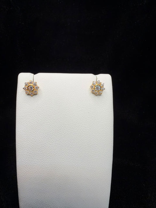 22KT Gold Floral Halo Stud Earrings 1.4gm
