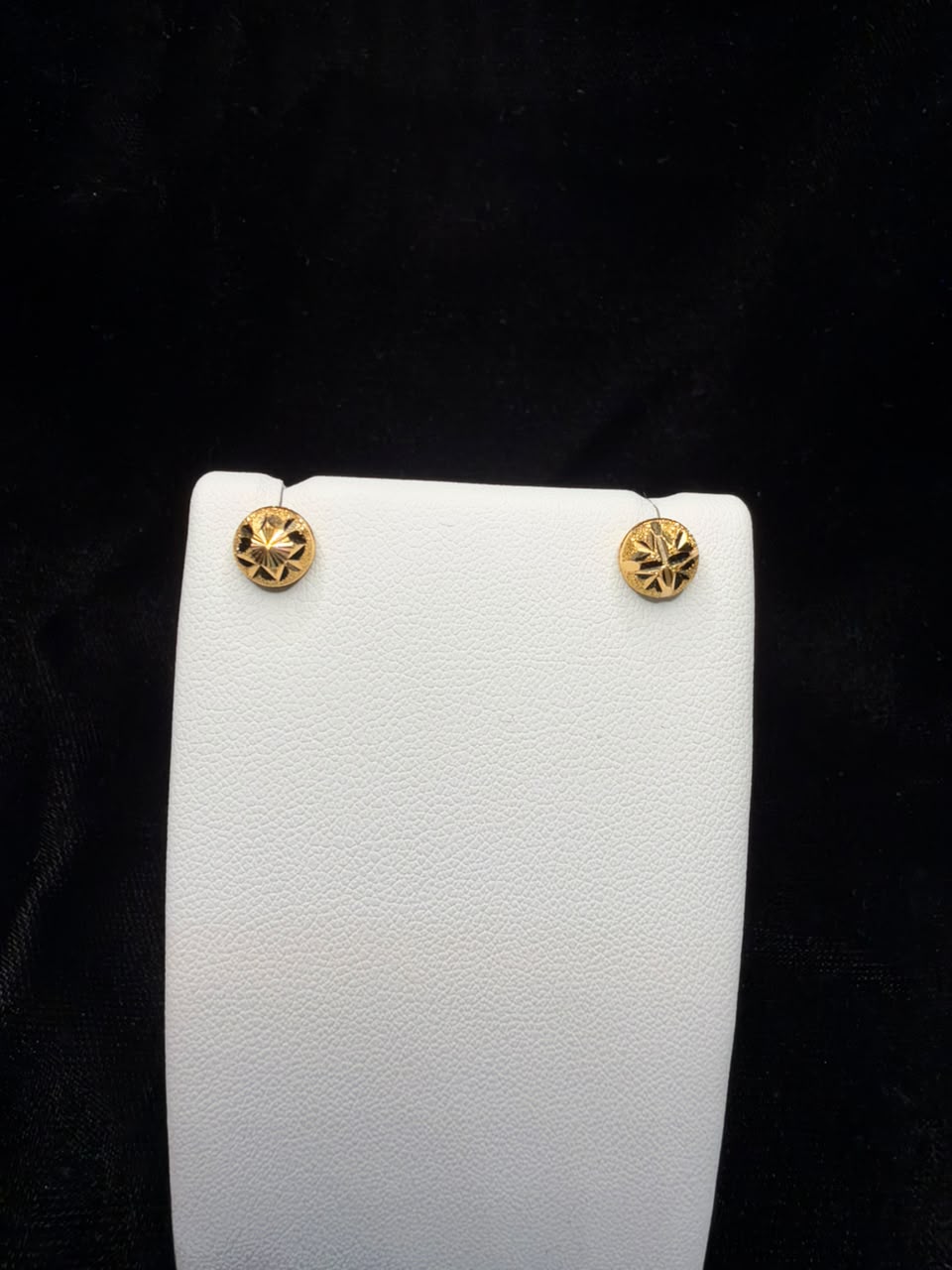 22KT Gold Textured Disc Stud Earrings 2.4gm
