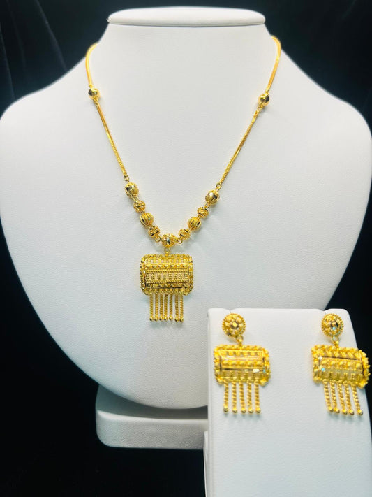 22KT Gold Beaded Tassel Necklace & Earrings Set  20.4gm