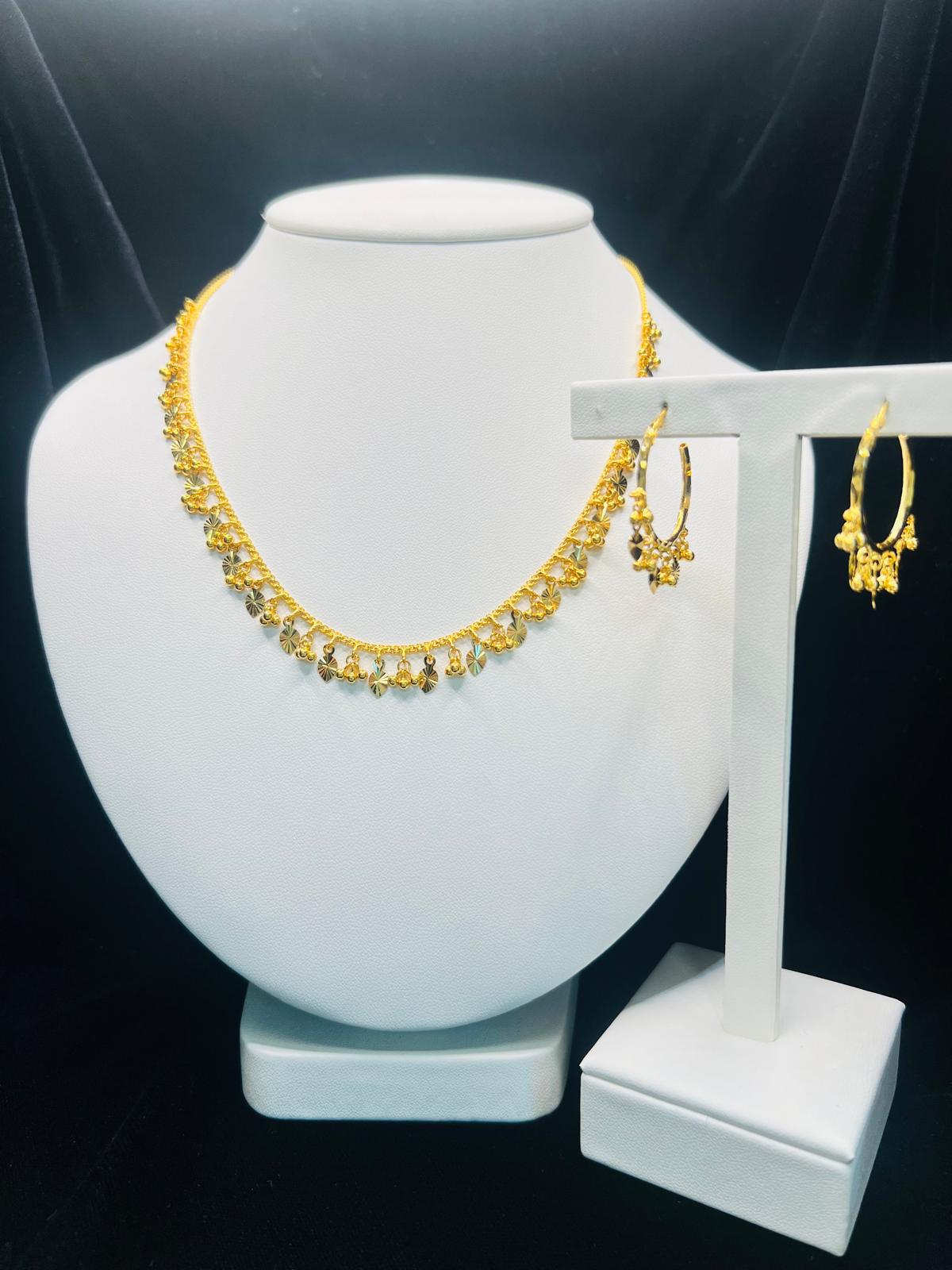 22KT Gold Floral Drop Necklace & Earrings Set 19.5gm