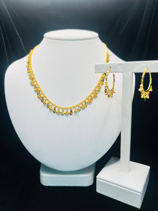 22KT Gold Floral Drop Necklace & Earrings Set 19.5gm