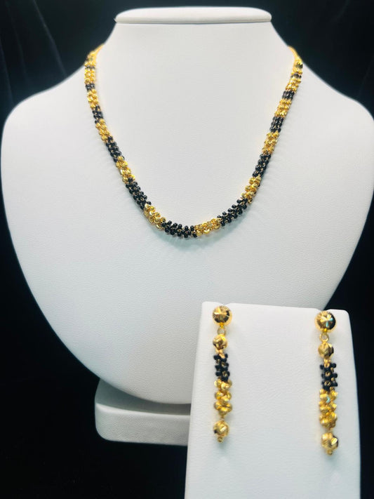 22KT Gold Black Bead Necklace & Earrings Set 20.9gm