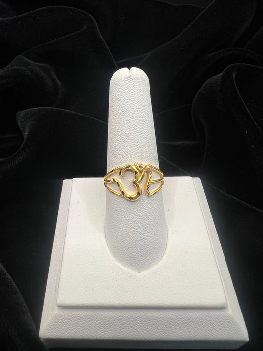 22KT  Gold Sacred Om Ring With Rhodium Accents 2.7 GM