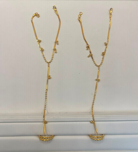 22K Gold Delicate Beaded Hand Chain Set (Pair of Two) 8.3 GM