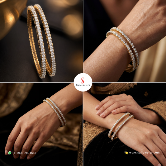 18KT Gold Diamond Bangles Set 29.39 GM