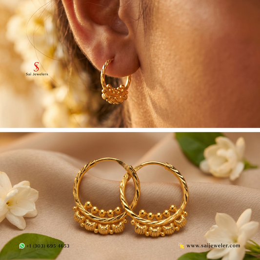22KT Classic Bead Hoop Earrings 1.4gm