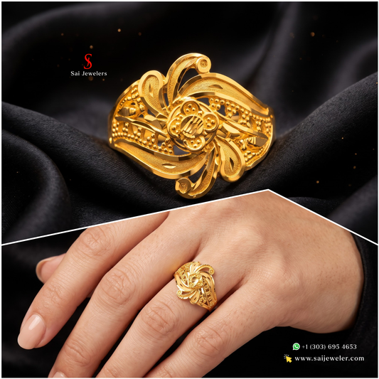 22K Gold Ornate Swirl Ring 2.6 GM