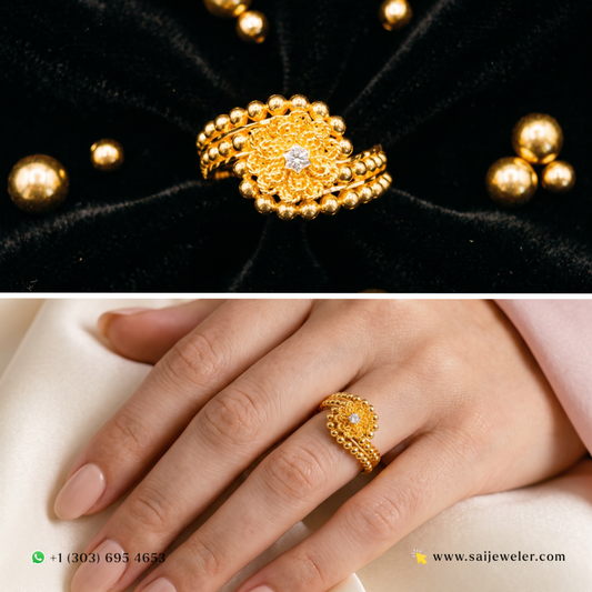 22 KT Gold Filigree Floral Ring 3.7GM