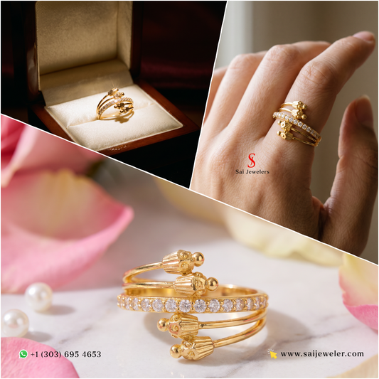 22KT Gold Multi-Band CZ Ring 3.2gm
