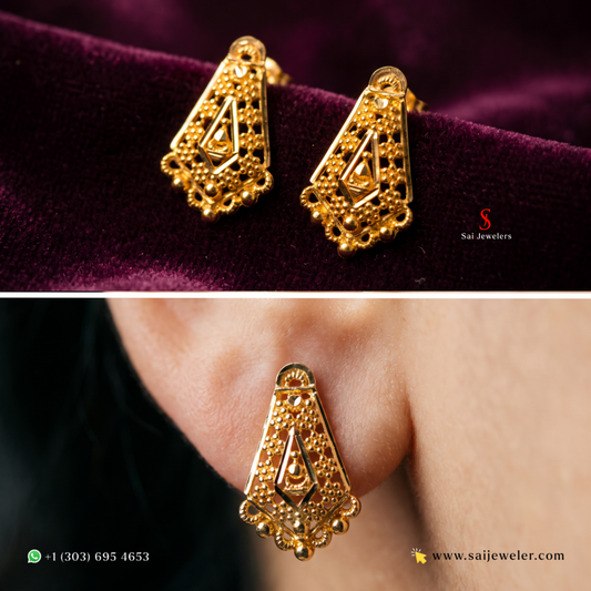 22KT Gold Teardrop Filigree Stud Earrings 2.7gm