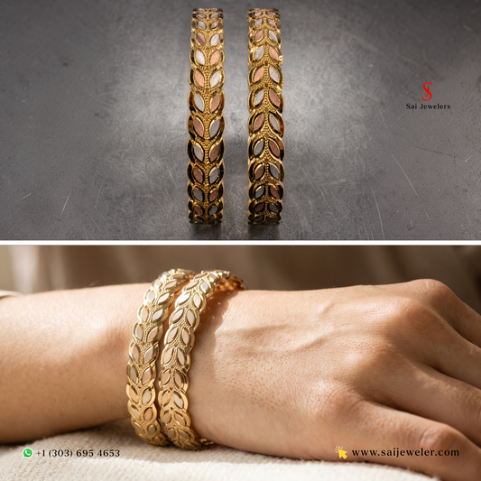 22KT Gold Tone Leaf Design Bangles 18.3gm (each)