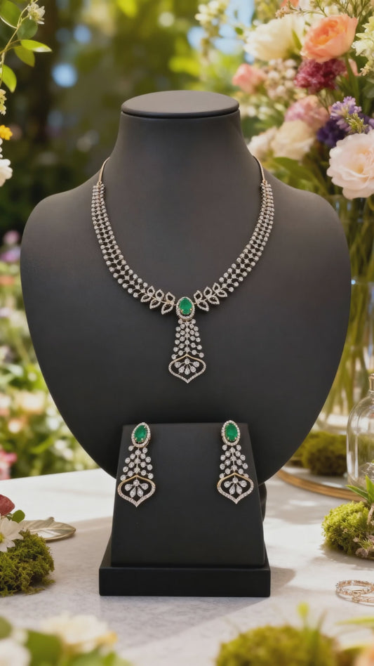 18KR DIAMOND/EMERALD NECKLACE ONLY, GW: 22.43GM, DIA WT: 1.72CT, EMR: 2.05CT